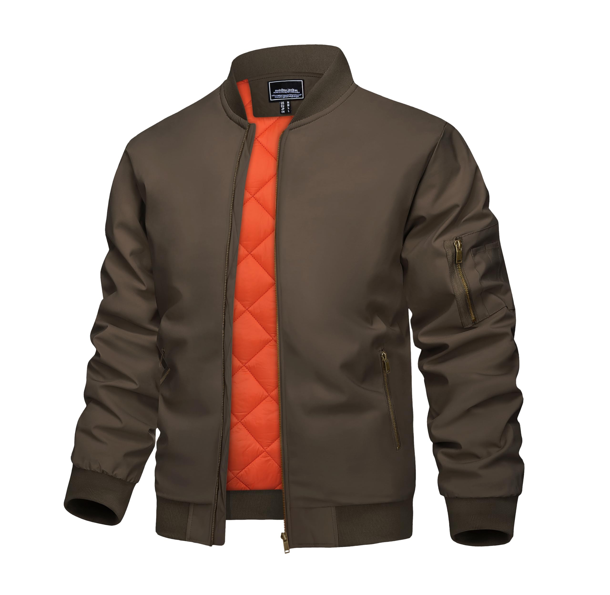 KEFITEVD Men's Jacket Casual Windproof Bomber Jackets Full Zip Windbreaker Warm Winter Padded Coats